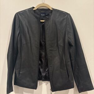 Hillard & Hanson lamb skin black leather full zip jacket coat XS